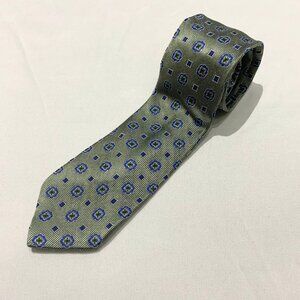 Alfred Sung 100% Silk Tie Green Blue Geometric Square Skinny Rib Knit Necktie